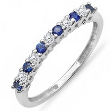 White Diamond and Blue Sapphire 10k Gold Anniversary Stackable Wedding Band