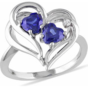 Created Blue Sapphire and Diamond Accent Double Heart Ring