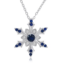 Blue and White Sapphire Snowflake Pendant, Sterling Silver