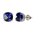 10k Yellow Gold 8mm Checkerboard Cushion Created Blue Sapphire 4-Prong Stud Earrings