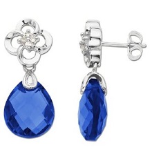 Blue Sapphire Briolette and Diamond Dangle Earrings