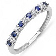 10k White Gold Round White Diamond and Blue Sapphire Anniversary Stackable Wedding Band