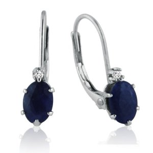 10k White Gold Sapphire and Diamond Leverback Earrings