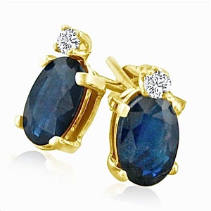 14k Yellow Gold 2CT Oval Genuine Sapphire and Diamond Stud Earrings.