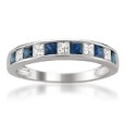 15k White Gold Princess-cut Diamond and Blue Sapphire Wedding Band Ring