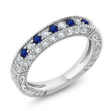 10k Gold, September Birthstone, Created Blue Sapphire and Diamond Ring