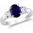 Round cut and Oval Created Blue and White Sapphire Engagement Ring