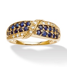 Angelina D'Andrea 18k Gold over Silver Blue Sapphire and Diamond Ring