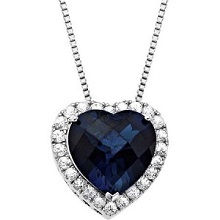 blue and white sapphire heart pendant