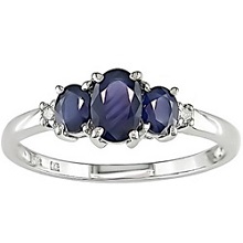 Miadora 10k White Gold Blue Sapphire and Diamond 3-stone Ring