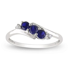 Midaora White Gold Created Blue Sapphire and Diamond Ring