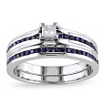 Miadora Sterling Silver Blue and White Sapphire Ring