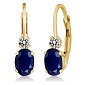 14k Yellow Gold Blue Sapphire and Diamond J-Hoop Earrings