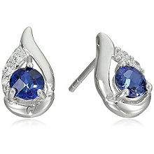 Radiant Teardrop Created Blue Sapphire Round Earrings