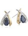 S&G Sterling Silver and 14K Yellow Gold Pear-Shaped Blue Sapphire and Diamond-Accent Earrings