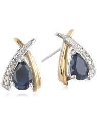 S & G Sterling Silver and 14k Yellow Gold Pear Shaped Blue Sapphire and Diamond Accent Criss Cross Earrings