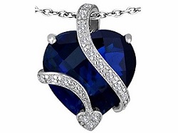 Star K 15mm Large Blue Sapphire Heart Pendant in Sterling Silver
