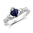 Sterling Silver Blue Sapphire Heart CZ Claddagh Ring