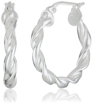 Sterling Silver Ribbon Twist Hoop Earrings