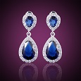 US Tear Drop Cutting Sapphire Blue Rhinestone Crystal Earrings Dangle Ear Studs.
