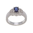 Vintage Style Viducci Sterling Silver Blue Sapphire and 1/5ct TDW Diamond Ring