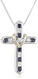XPY Sterling Silver and 14K Yellow-Gold Blue and White Sapphire Cross Your Heart Pendant
