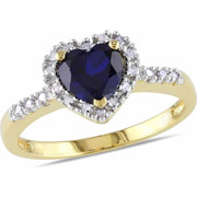 created blue sapphire and diamond yellow rhodium-plated heart shaped ring