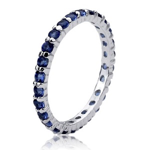 White Gold Plated Blue Sapphire Wedding Band Engagement Ring for Women